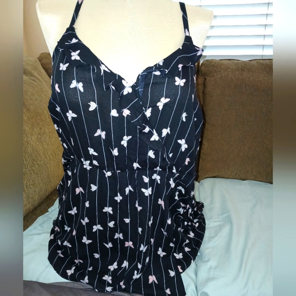 Torrid Blk Butterfly Surplice Ruffle Tank
